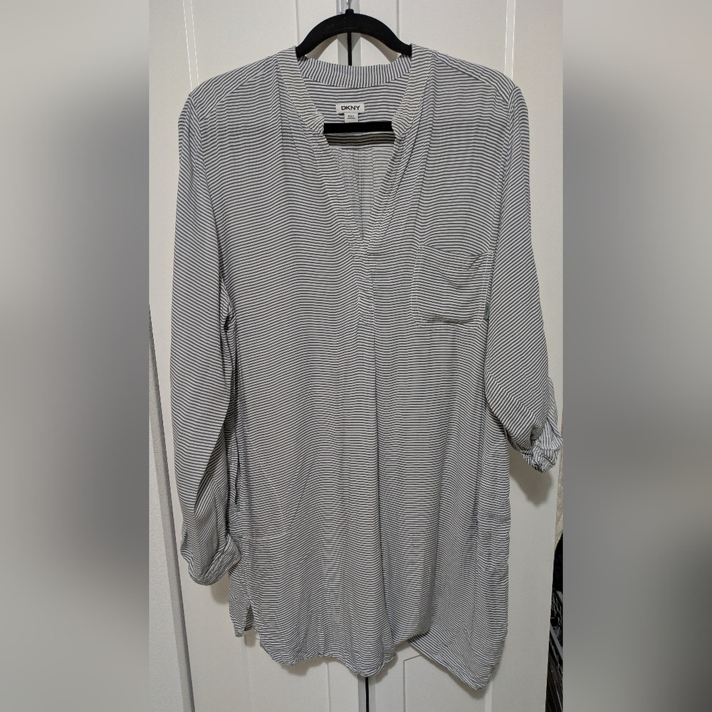 DKNY Black & White Striped Women's Tunic Top